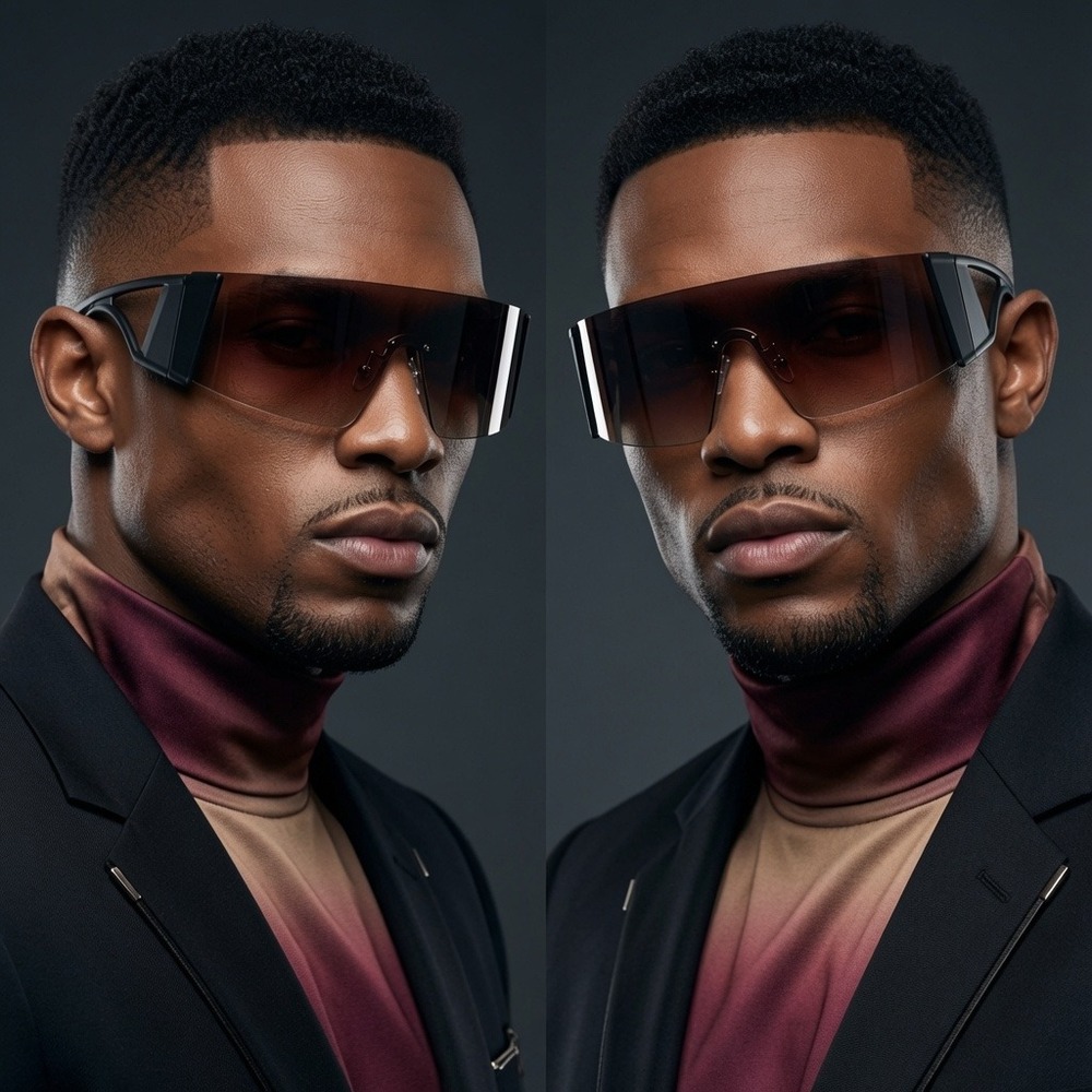 Men Sunglasses Stylish Glasses Sleek Brown Lens Modern Angular Frame Designer‎